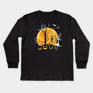 The more Jack O'Lanterns, the better on October 31st Kids Long Sleeve T-Shirt